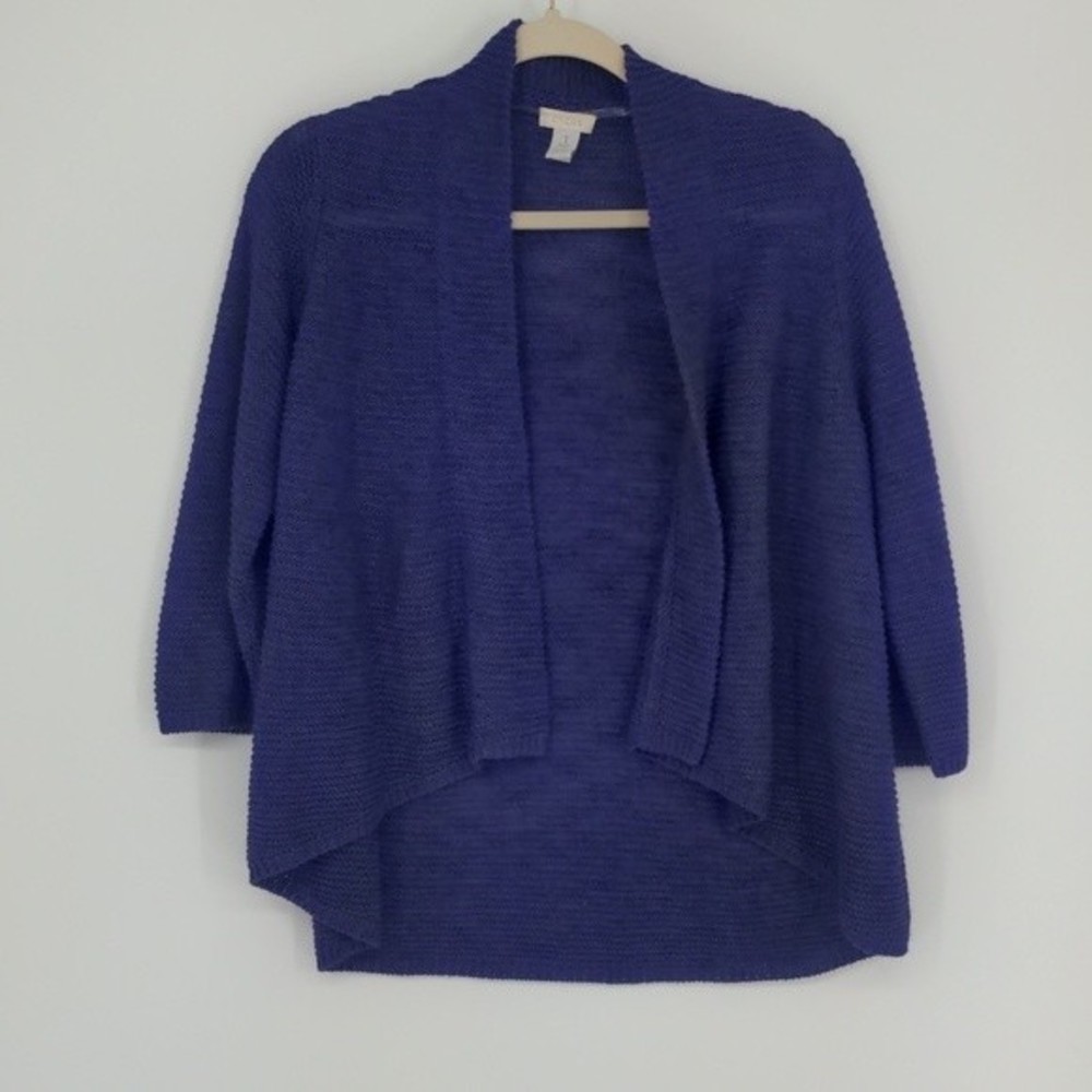 Chico's Women's Purple Linen‎ Blend Cardigan Size Medium Open Front Short Length